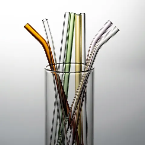 Reusable Glass Straws High Borosilicate Heat Resistant Colorful Transparent Straight Bent Drinking Accessories Brush