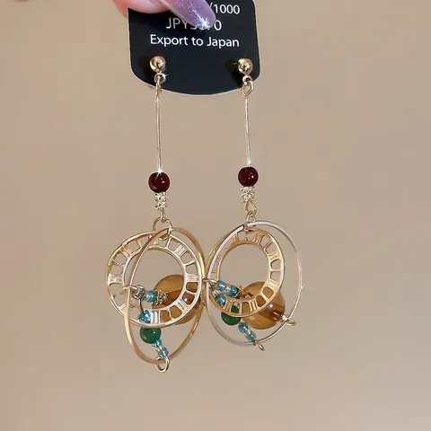 Vintage Geometric Drop Earrings With Roman Numerals Multi Color Crystal Glass Beads And Silver Earring Post For Women