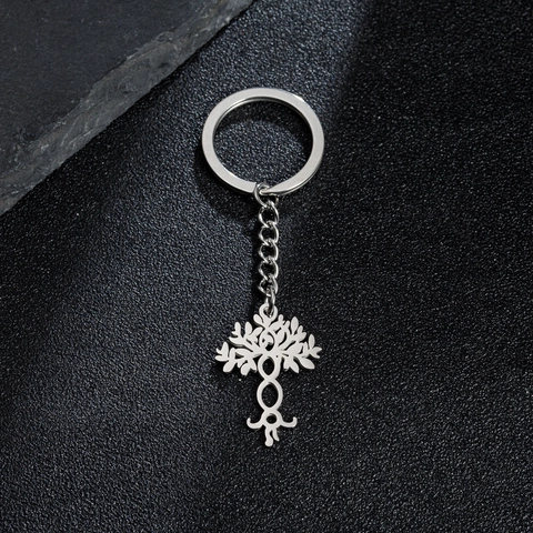 Minimalista Portachiavi in Acciaio Inossidabile con Albero della Vita Fata Sirena Pendente per Donna Uomo Gioielli Moda Regalo