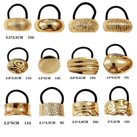Metal Geometric Hair Ties Ponytail Holder Gothic Punk Gold Silver Tone Circle Heart Lion Head Elastic Hair Bands Women