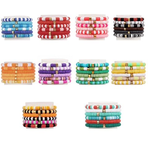 Bohemian Multi-layer Heishi Bead Bracelets Polymer Clay Alloy Spacers Elastic Beach Holiday Style For Women