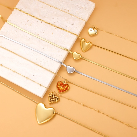 Collana Con Pendente A Cuore In Acciaio Inossidabile Placcato Oro Catena A Serpente Gioielli Eleganti Da Donna