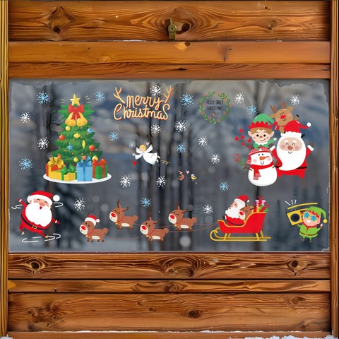 Pegatinas Ventana Navidad Estáticas PVC Papá Noel Reno Muñeco De Nieve Patrón Color Doble Cara Decoración Vidrio Festivo