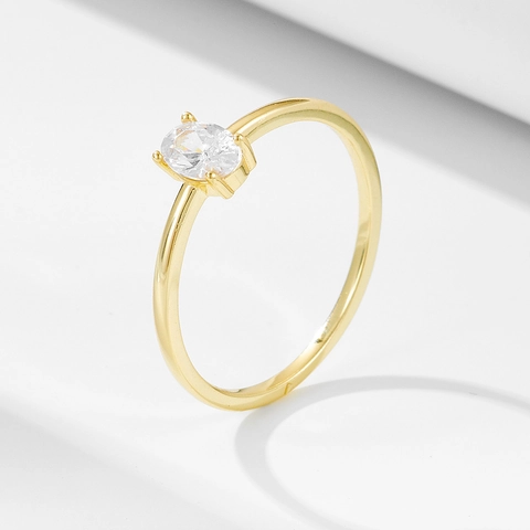Anello in Argento Sterling 925 Minimalista con Zirconia Ovale per Donna Anello a Fascia con Pietra Singola Geometria Individuale Regalo Gioielli