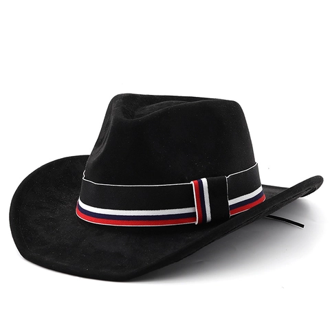 Cappello Da Cowboy Occidentale Vintage Scamosciato Tesa Larga Con Fascia A Righe Jazz Fedora Per Uomo Donna Protezione Solare