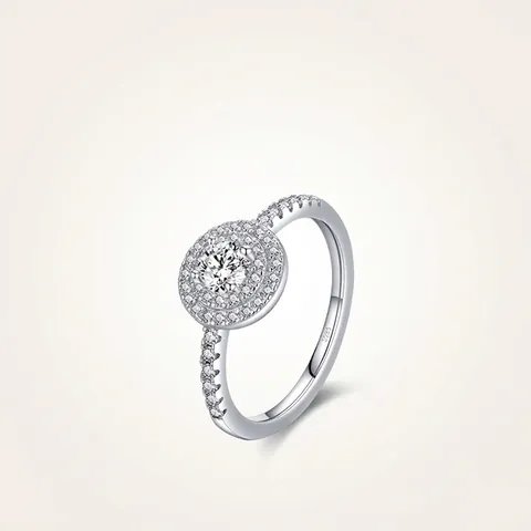 Anello In Argento Sterling 925 Zirconia Cubica Tonda Scintillante Doppio Halo Eleganti Gioielli Da Matrimonio Per Donna