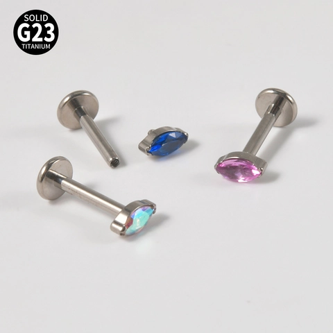 Marquise Cut G23 Titanium Labret Stud Lip Ring Earring Internally Threaded Opal Zircon Piercing Jewelry For Women Men