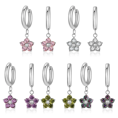 Flower Pendant Hoop Earrings Titanium Steel Zircon French Luxury Five Petal Blossom For Women Gold Plated Elegant