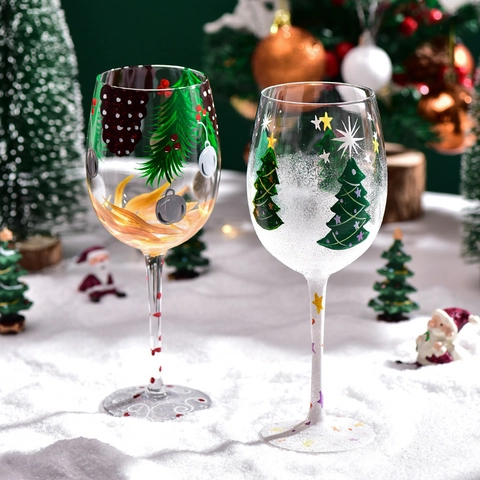 Bicchiere Da Vino Di Natale Dipinto A Mano Calice Articoli Per Bevande Per Feste Natalizie Motivo Babbo Natale Albero Di Natale
