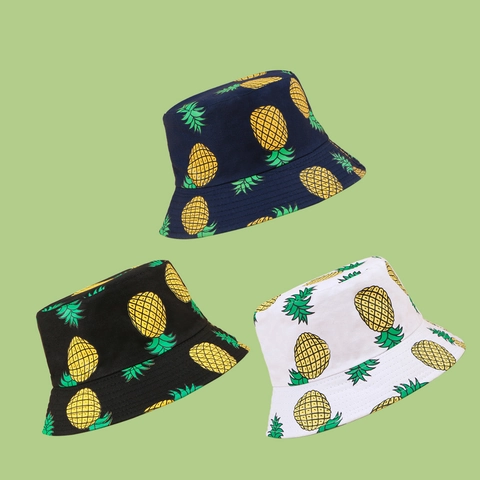 Zomer Zonnehoed Met Brede Rand Ananas Print Polyester Zonbescherming Outdoor Strand Reis Pet Voor Dames Heren
