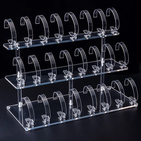 Acrylic Watch Display Stand Transparent Multi Tier Bracelet Holder Stepped Jewelry Rack Counter Organizer