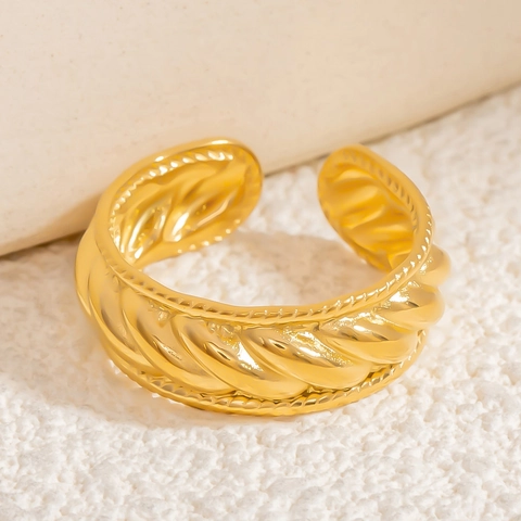 Edelstahl Offener Ring Für Damen Gold Silber Plattiert Blatt Welle Geometrisch Verstellbar Mode Minimalistisch Fingerring Schmuck