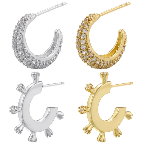 Orecchini A Lobo A Forma Di C Minimalisti Ottone Intarsiato Con Zirconia Design A Luna Gioielli Geometrici Eleganti Per Donne