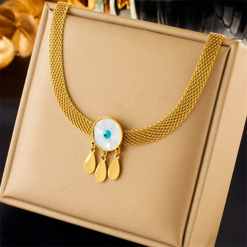 Stainless Steel Butterfly Heart Evil Eye Pendant Necklace For Women Elegant Artificial Pearl Shell Rhinestone Jewelry Gift