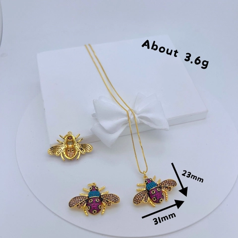 Collar Con Colgante De Insecto Abeja Cobre Zirconia Cúbica Incrustada Joyería De Moda Mujeres