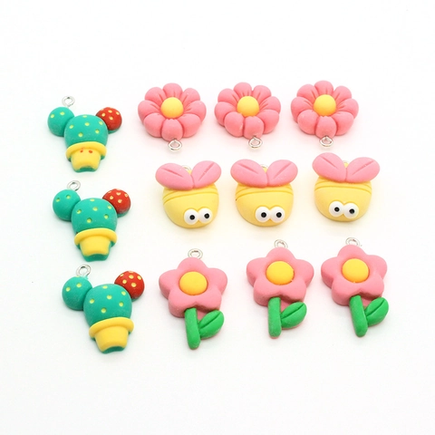 Cartoon Resin Charms Cute Flower Cactus Bee Pendants For DIY Earrings Keychain Phone Case Jewelry Making Accessories