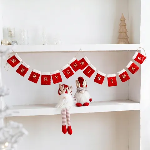 Christmas Sequined Mini Stocking Letter Banner Merry Christmas Pull Flag Felt Pocket Garland Home Holiday Xmas Decor