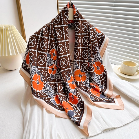 Sciarpa Quadrata Con Stampa Floreale Vintage Elegante Foulard In Raso Geometrico Twill Grande Scialle Per Donna