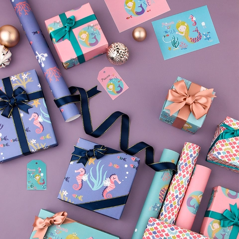 Mermaid Wrapping Paper Ocean Theme Sea Princess Art Paper Gift Packaging Birthday Party Decoration