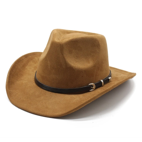 Chapeau De Cow-Boy Western Suède Large Bord Rétro Fedora Avec Boucle De Ceinture Protection Solaire Extérieur Pour Hommes Femmes