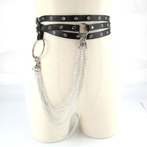 Cinturón de Cintura con Cadena de Metal de Varias Capas Punk para Mujer con Remaches Cinturilla Ajustable con Ojales para Vestido