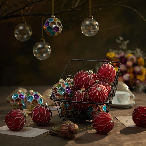 Palle Di Natale In Vetro Dipinte Con Glitter Decorazioni Appese Stile Vintage Per Albero Di Festa