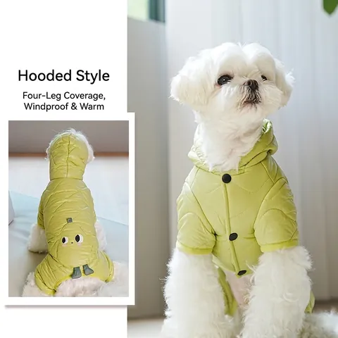 Tuta Invernale Per Cani Cappotto Trapuntato Cappuccio Caldo Antivento Tasca Frutta Cartoon Abbigliamento Piccolo Cucciolo