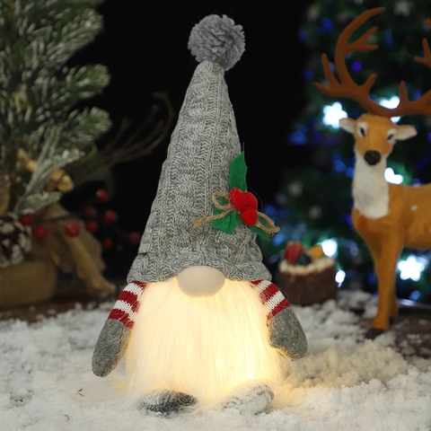 Muñeco Gnomo Navideño LED Luminoso Felpa Tomte Nórdico Gorro Punto Adorno De Escritorio Navidad