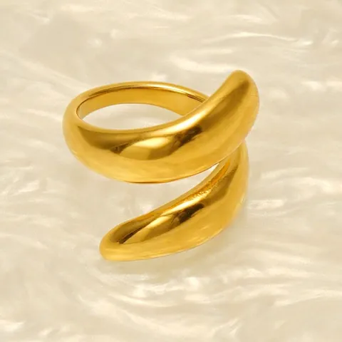 Geometrische Dubbellaagse Ring Roestvrij Staal 18K Verguld Verstelbaar Open Wikkel Vinger Sieraden Voor Dames Moderne Mode