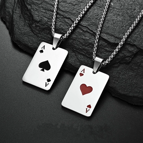 Collar Con Colgante De Carta De Póker Acero Inoxidable As De Picas As De Corazones Hip Hop Punk Joyería Unisex