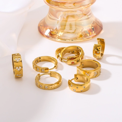 Hoop Earrings Stainless Steel 18K Gold Plated Zircon Heart Round Shape Minimalist Elegant Fashion Accessories For Women