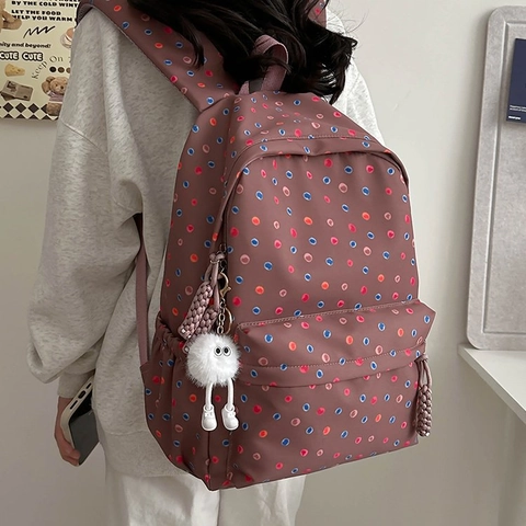 Zaino In Nylon Con Stampa A Pois Borsa Casual Per Scuola E Viaggi Per Studenti E Donne Resistente All'usura