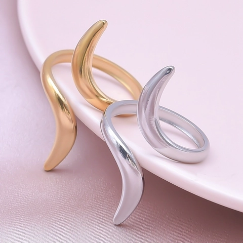 Minimalist Geometric Ring Open Adjustable 304 Stainless Steel Irregular Curve Wave Jewelry For Women Men