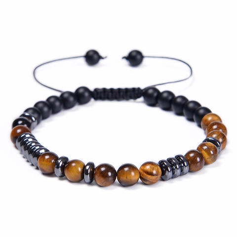 Morse Code Bracelet Handmade Natural Tiger Eye Matte Black Stone Adjustable Braided Rope Jewelry Gift For Men Women