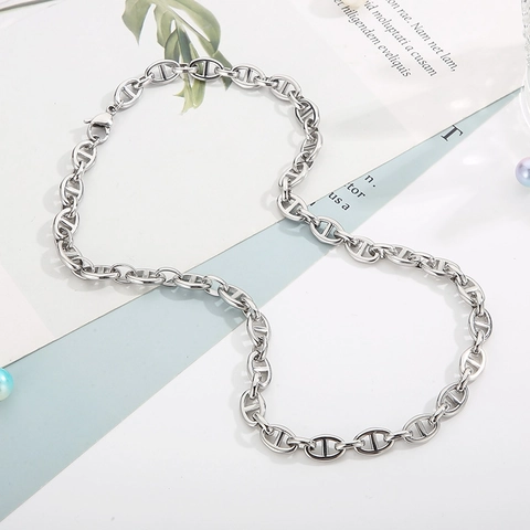Collier Chaîne Ancre Acier Inoxydable Maillons Nez De Porc Bijoux Hip Hop Minimalistes Pour Hommes Femmes Style Punk