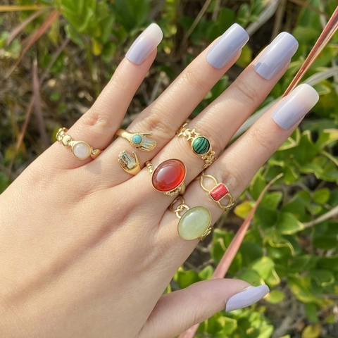 Natural Stone Edelstahl Verstellbare Offene Ringe Für Frauen INS Stil Geometrisch Herz Umarmende Hände Modeschmuck