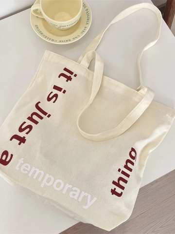 Borsa Tote In Tela Di Grande Capacità Stampa Lettere Minimalista Borsa A Tracolla Casual Quotidiana Da Donna