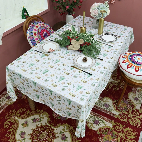 Waterproof Christmas Tablecloth Rectangular Polyester Holiday Party Table Cover Tree Reindeer Pattern For Kitchen Dining
