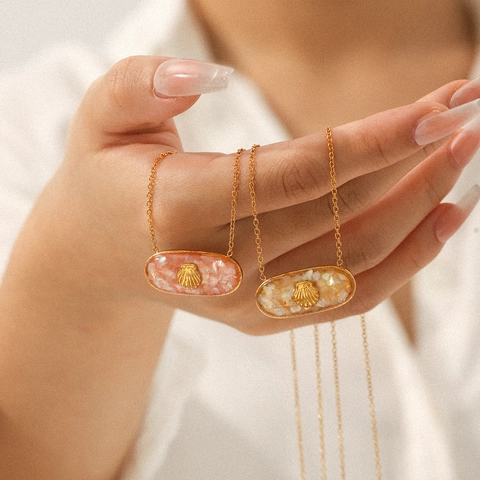 Collar De Gota De Pegamento De Resina Con Colgante De Concha De Acero Inoxidable Para Mujer Estilo Océano Joyería