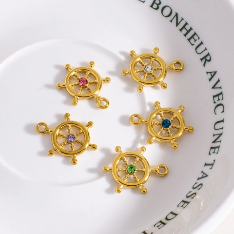 Nautical Ship Wheel Charms Stainless Steel Helm Pendants With Colorful Zircon For DIY Jewelry Making Vintage Style Accessories