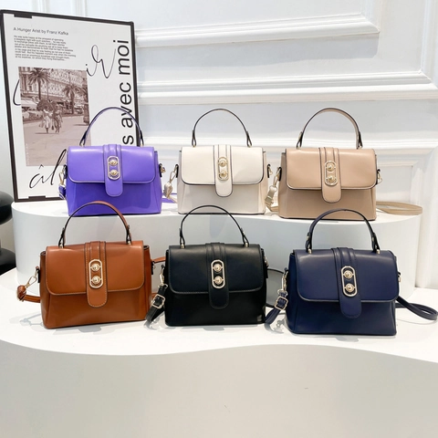Borsa A Mano Da Donna In Pelle PU Piccola Borsa A Tracolla Quadrata Fibbia Dorata Manico Moda Versatile
