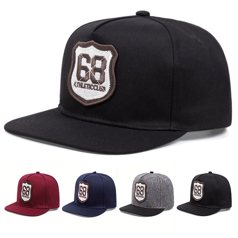 Snapback Baseball Cap Acrylic Fabric Athletic Club Embroidery Flat Brim Adjustable Street Hip Hop Sun Hat Men Women