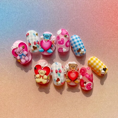 Autocollants Pour Ongles Coeur Caractère Chinois Mince Auto-Adhésif Relief Manucure Décoration Mignon Style INS
