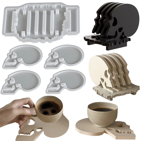 Halloween Totenkopf Untersetzer Silikonform Für Harz DIY Handgefertigte Gipsguss Skelett Aufbewahrungsregal Gothik Wohndekor