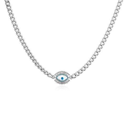 Evil Eye Ketting En Armband Roestvrij Staal Zirkoon Emaille Hanger Cubaanse Schakelketting Sieraden Voor Dames