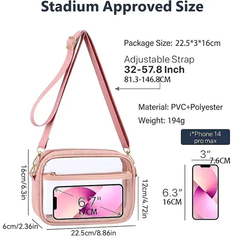 Clear Crossbody Bag PVC Quilted Stadium Approved Small Shoulder Purse For Women Concert Travel Transparent Handbag