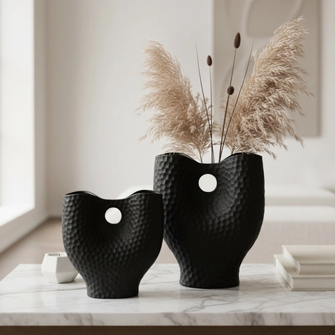 Vases En Céramique Nordique Minimaliste Texture Martelée Trou Circulaire Forme Organique Irrégulière Décoratif Moderne Maison