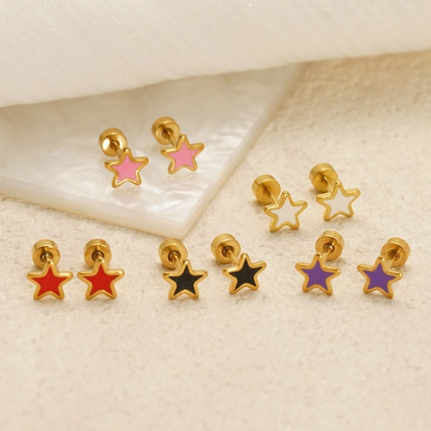 Star Stud Earrings Stainless Steel Enamel 18K Gold Plated Screw Back Minimalist Pentagram Piercing Jewelry For Women
