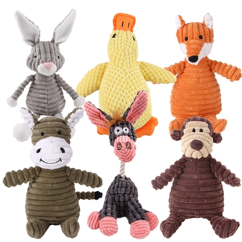 Corduroy Dog Squeaky Toys Animal Shapes Plush Chew For Teeth Cleaning Interactive Pet Play For Small Medium Dogs