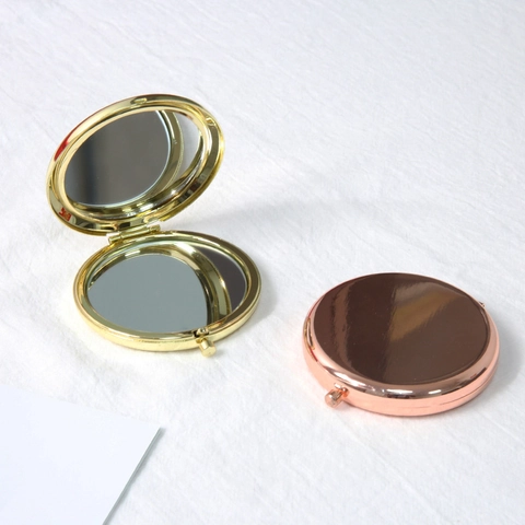 Metal Round Portable Compact Mirror Double Sided Folding Pocket Makeup Mirror Mini Travel Handheld Cosmetic Tool